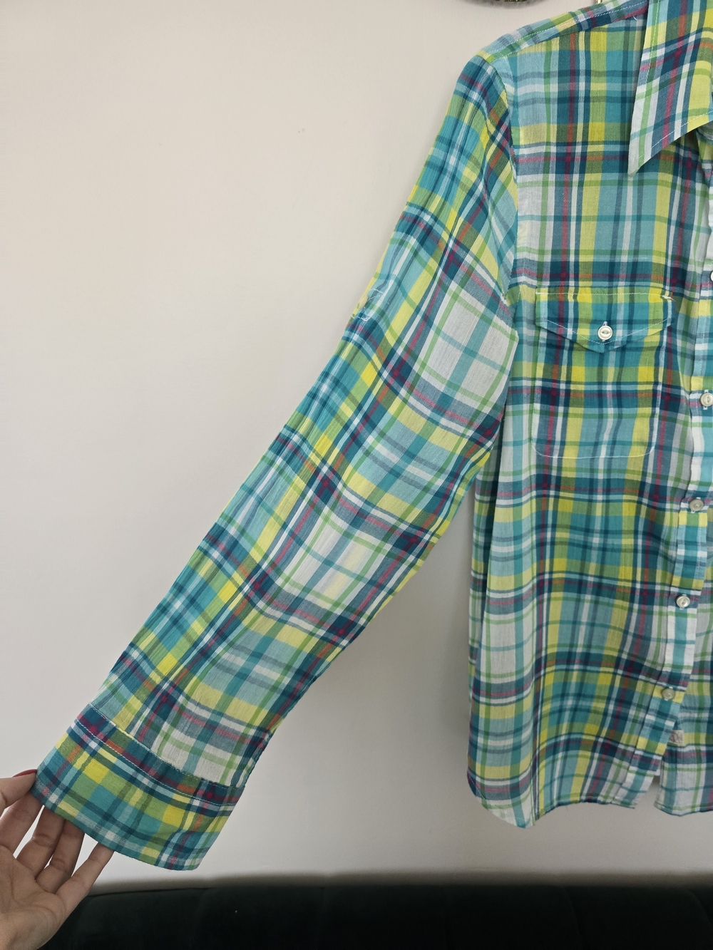 Ralph Lauren Plaid Button-Down Shirt in Aqua, Yellow & Green Cotton Size L - Picture 3 of 8